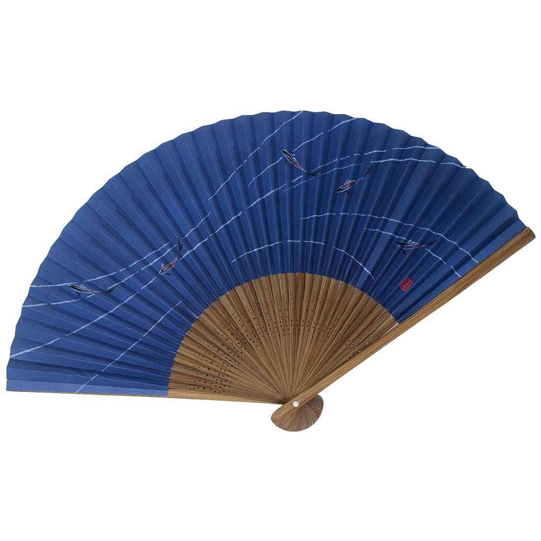 

Kimono Chinese scented flowing water navy blue background [Stylish Iroha] Men s fan, carving, sweetfish,