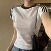 Women's Round Neck Short Sleeve Regular Fit Top Casual Colorblock Cotton T-Shirt