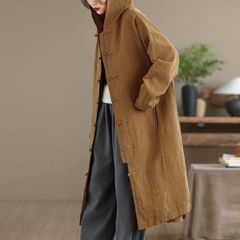

Women s Hooded Windbreaker: Chinese Tang Suit Zen Cloak with Retro Frog Buttons 2XL зелёный