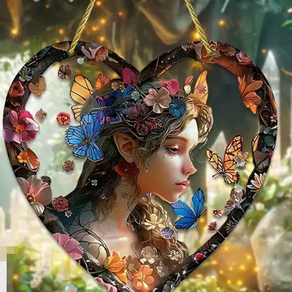 1pcs heart-shaped elf light catching flower fairy hanging home decoration, farmhouse window decoration pendant.