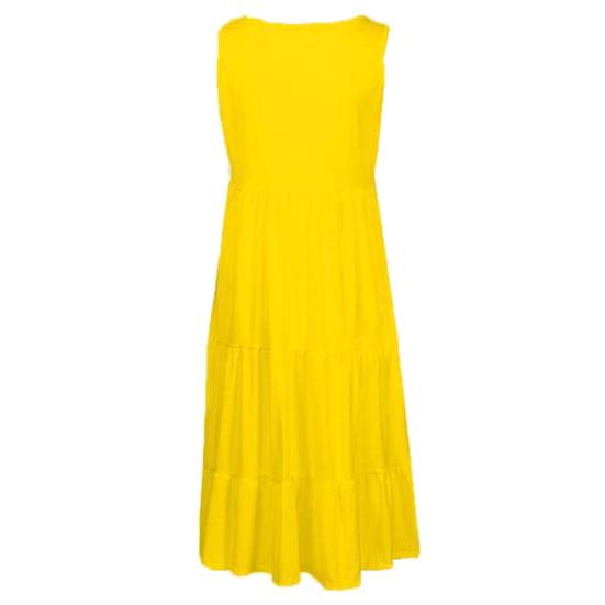 Beach Summer Loose Pleated Sundress Women Solid Color Sleeveless Midi Dress
