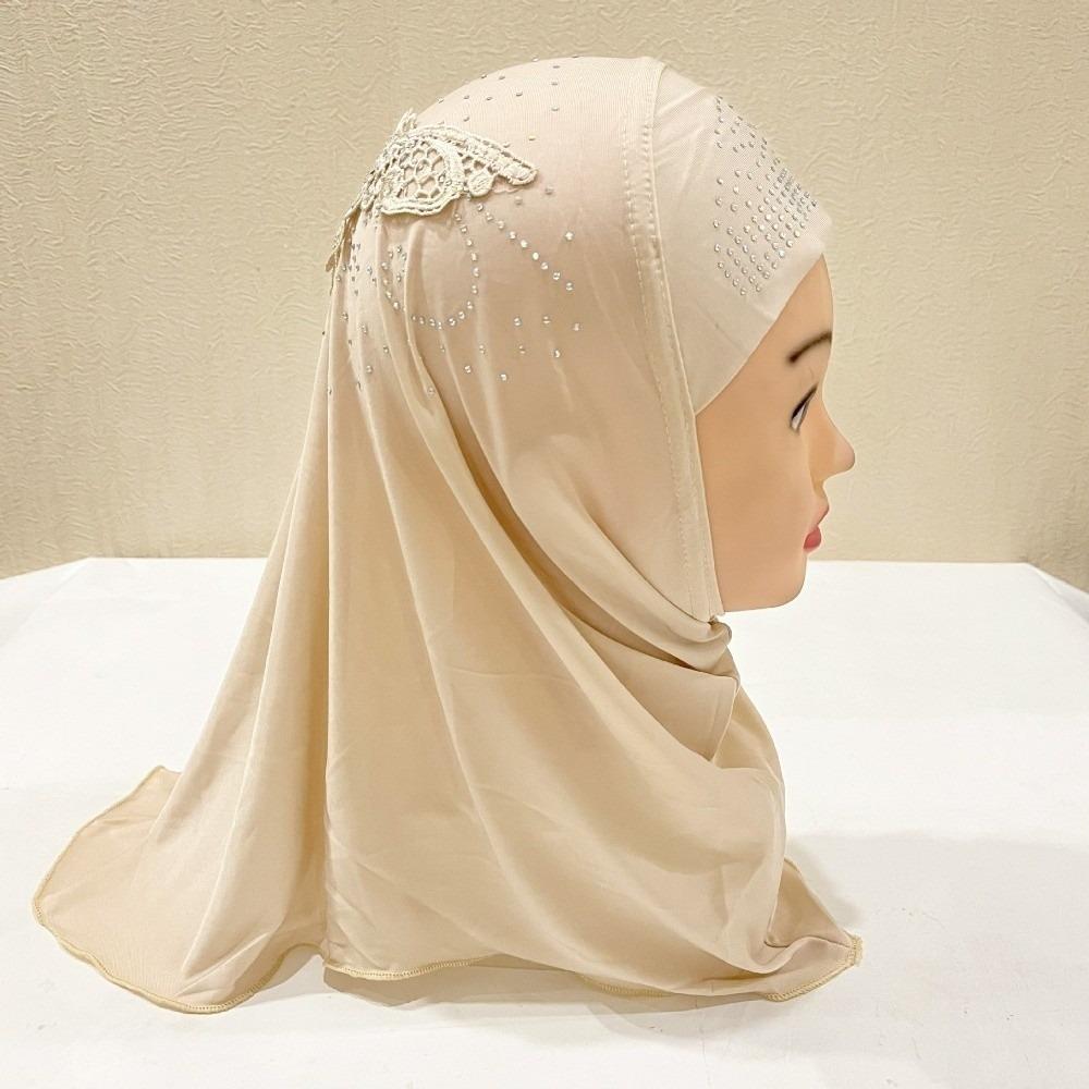 Lace Rhinestone Decor Kids Hijab Breathable Headscarf Charming Head Wrap  Casual