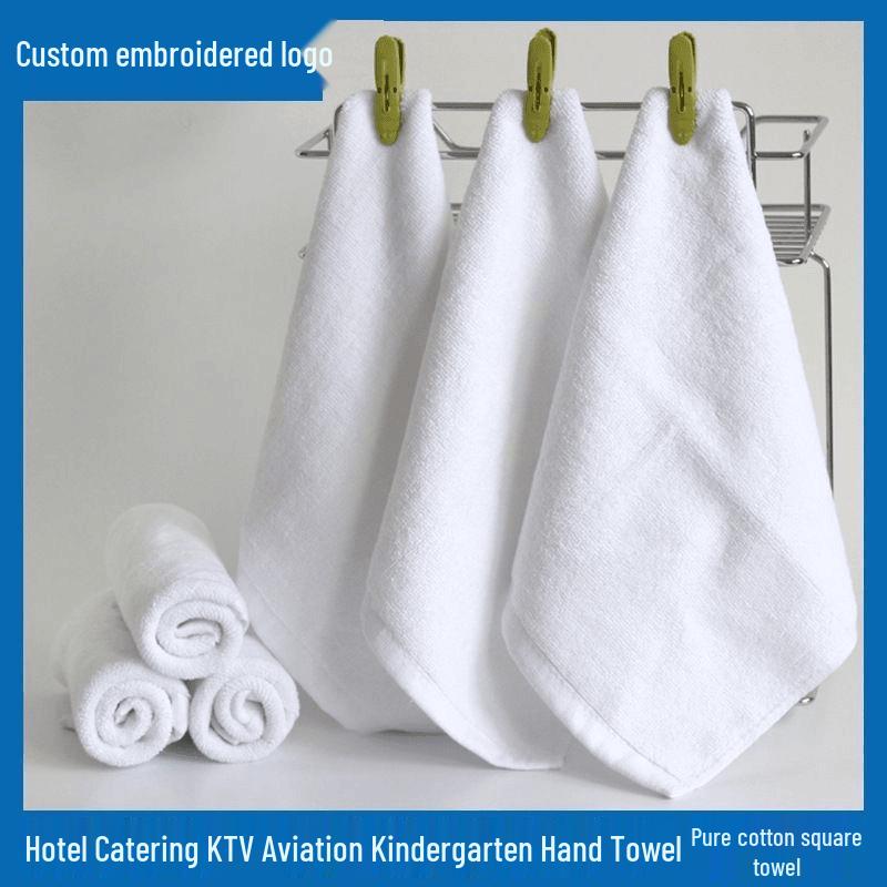 

White Pure Cotton 30x30 cm Towel – Ideal for Hotels, Restaurants, Aviation & Kindergarten, Custom Logo Print Available 15g 25*25 cm