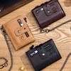Genuine Leather Men's Wallet Large Capacity RFID Blocking Wallet Casual Retro Multifunctional Card Bag With Anti-Lost Chain