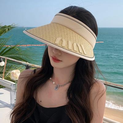 Summer Straw Sun Hat Women Outdoor Sunscreen Empty Top Cap Female UV Protection Wide Brim Visor Caps