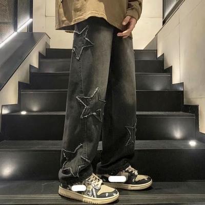 Roupas masculinas y2k estrela jeans baggy estilo americano high street bordado calças coreano moda roupas esfregar calças para homem