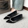 Rhinestone Ladies Pointed Toe Flat Soft Sole French Style Heightened Shallow Mouth Elegant Single Shoes
