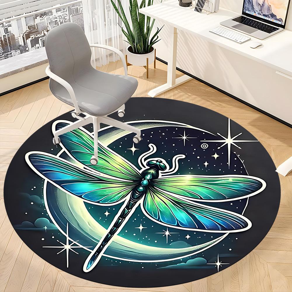 1PC Dragonfly Crescent Office Round Area Rug, Indoor Mat Suitable ForOffice, Under Office Chairs Bedroom Living Room Home Decor, Room Deco, D072