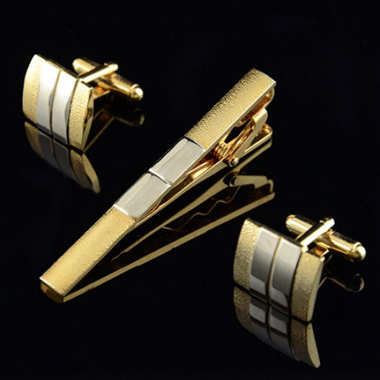 Men's Frosted Silver Gold Plated Cufflinks Tie Bar Clasp Clip Set Business Gift