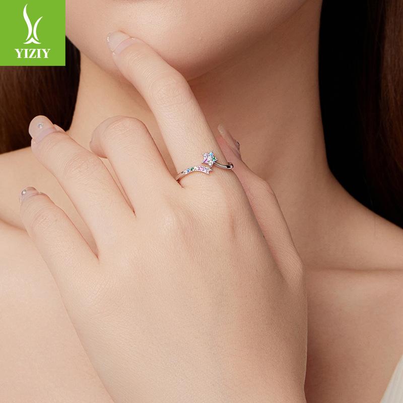 Colorful Meteor Opening Ring Niche Premium S925 Sterling Silver Ring Ring