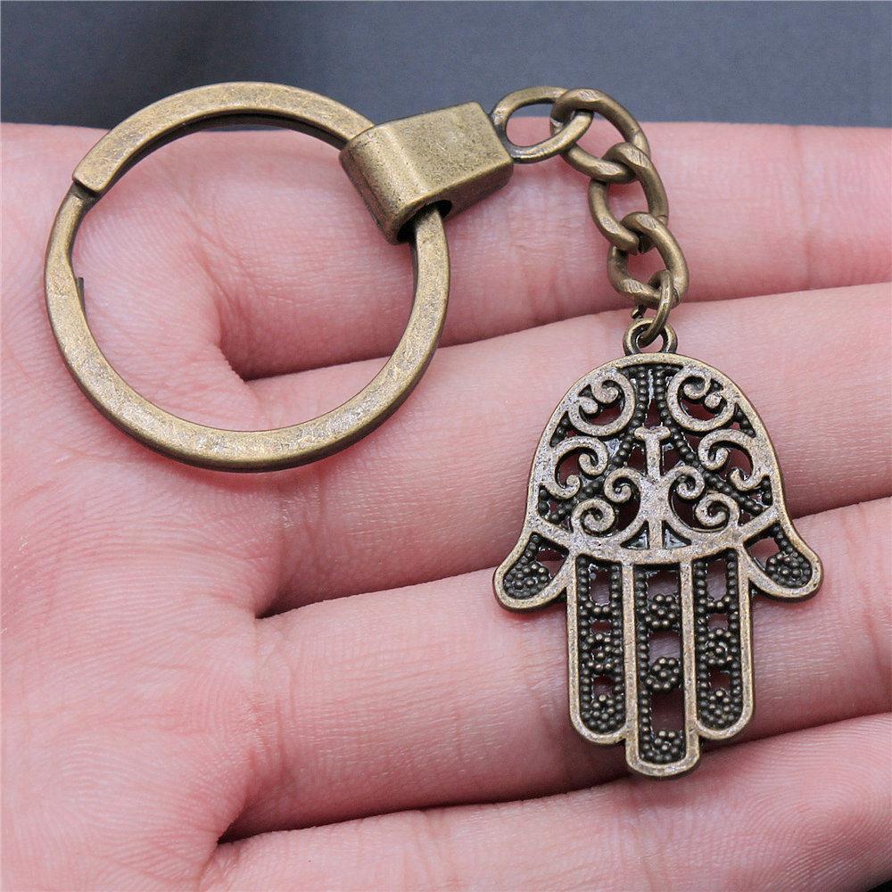 Star of David Talisman Amulet Pendant Antique Bronze Metal Keychain with 30mm Ring for Boys Bag Charm