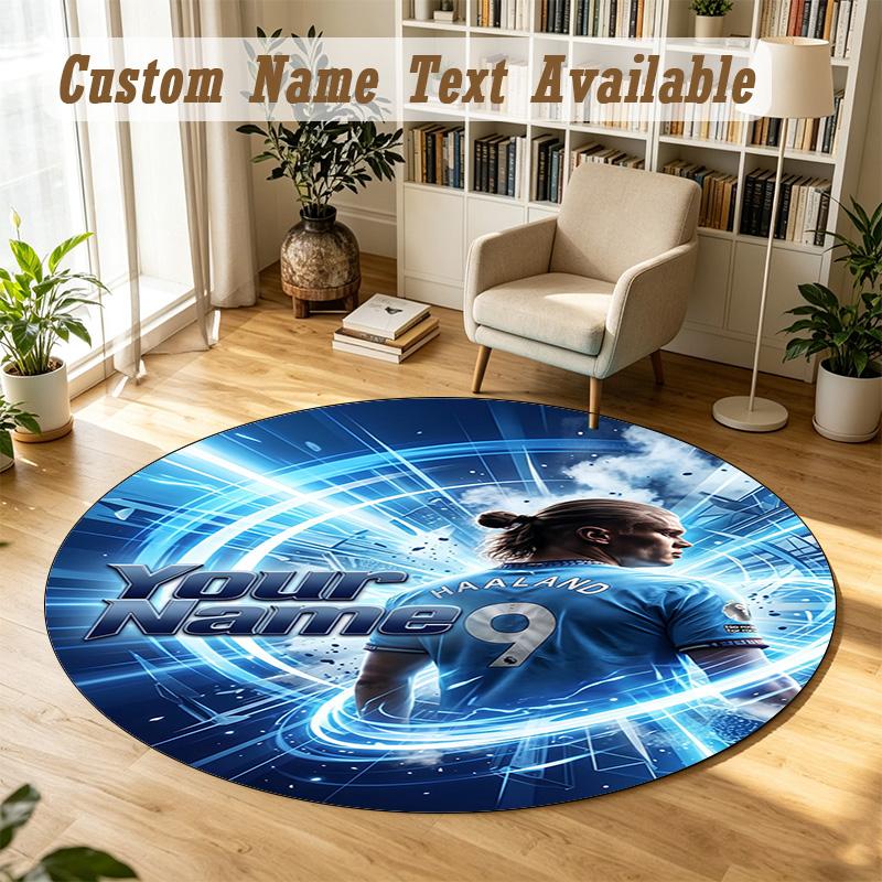 Round Rug Custom NameErling Haaland Pattern Non Slip Carpet Home Floor Decor