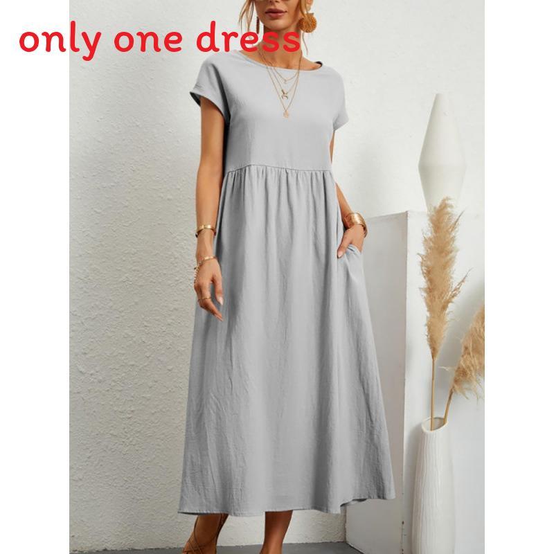 Minimalistisches Baumwoll-Leinen-Kleid mit Taschen für den Frühling, Freizeitkleidung