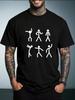 Unisex Summer White Short Sleeve Tee Simple Stick Figure Dancing People Graphic Print Crew Neck Loose Casual Male Fashion Tops