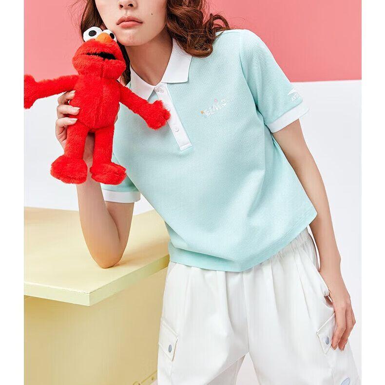 Anta X Sesame Street Color Block Logo Letter Polo Shirt Women Polo Shirts Light-Pink-Blue 162328136-3
