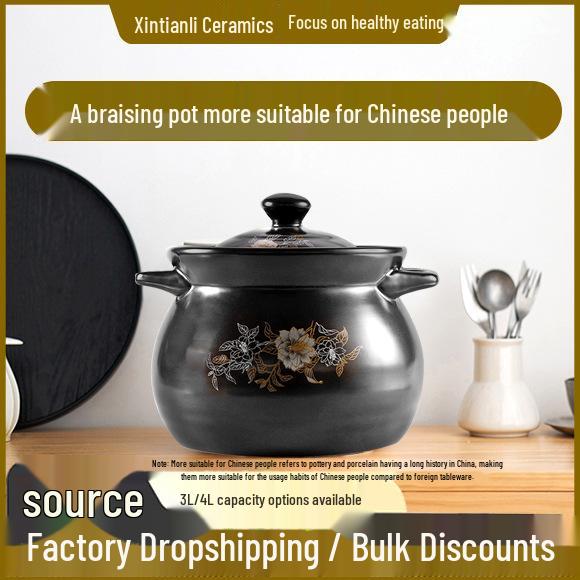 Kangbao High-Temperature Ceramic Pot for Home & Commercial Use 15.5*12cm / 1.9L чёрный