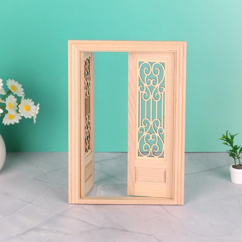 Miniature Unfinished Wooden Double Hinged Door For DIY Dollhouses Accessories 1/12 Scale Model Building Safe For Kids