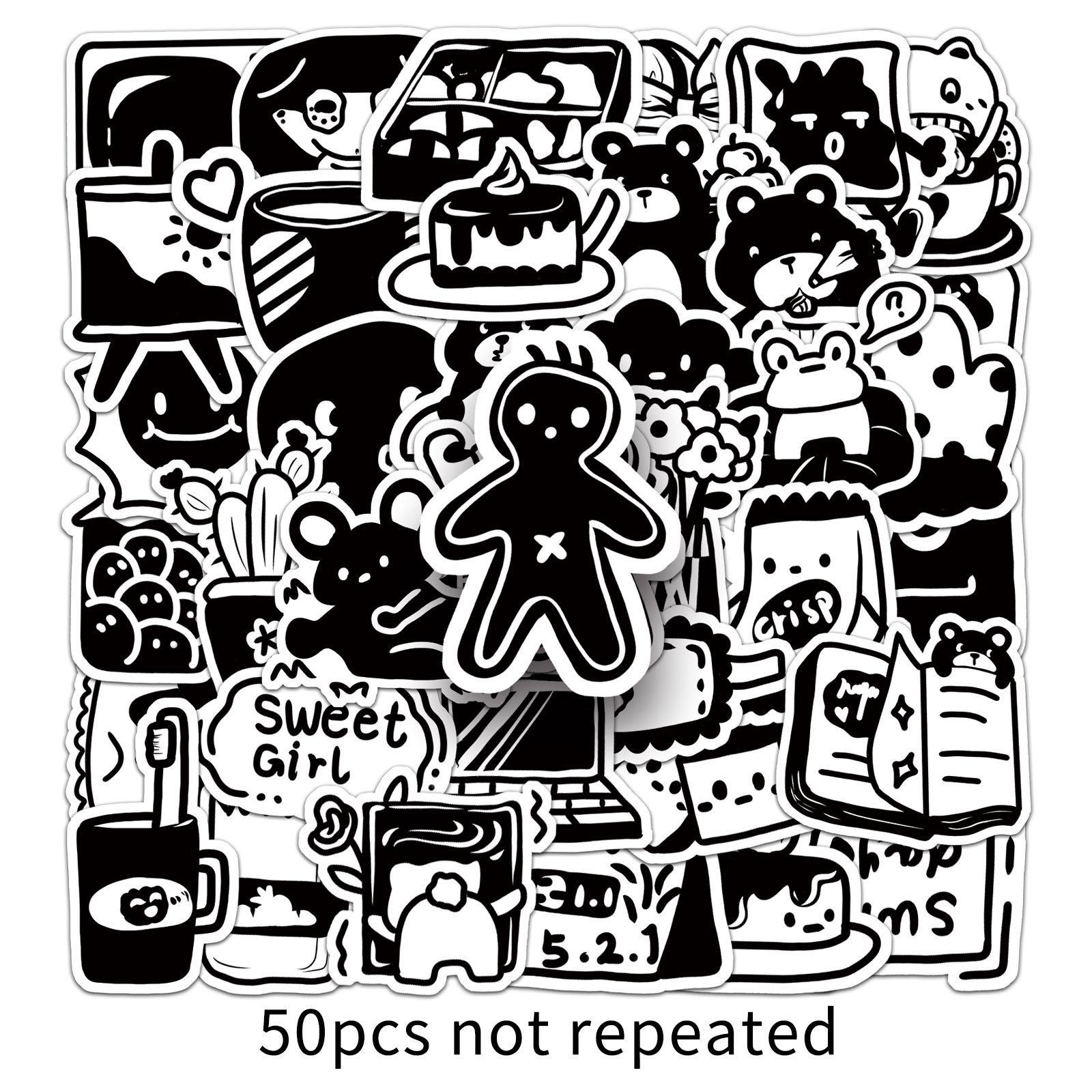 50 Original Black & White Graffiti Cartoon Stickers for Phone Cases & Luggage