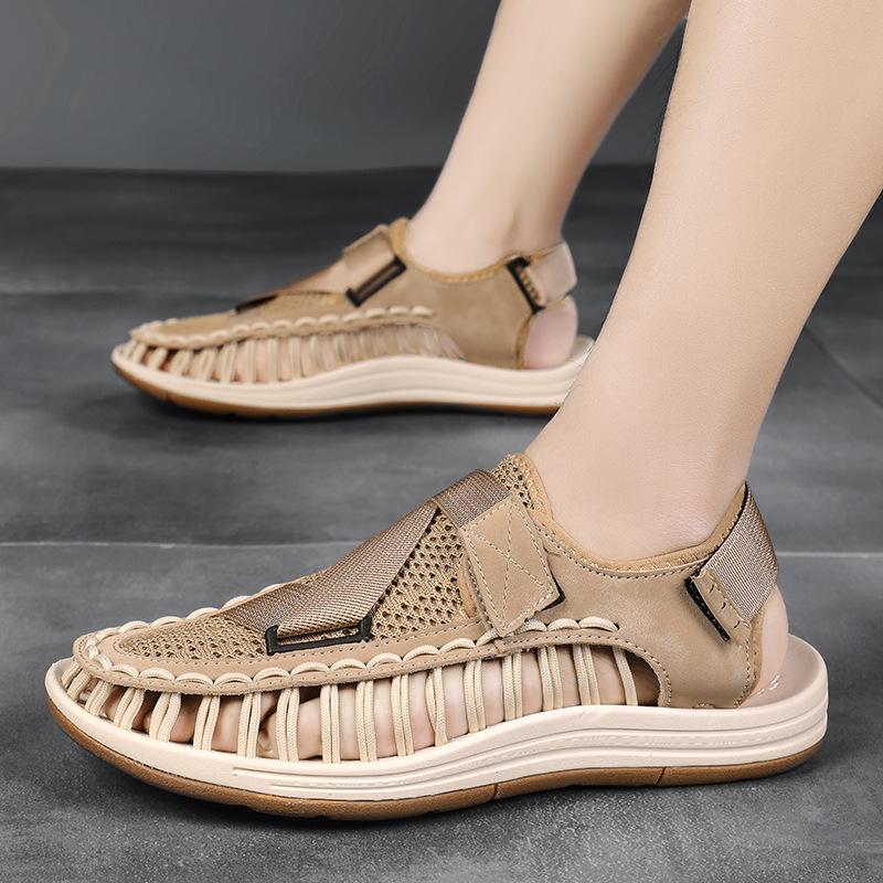 Summer men's woven sandals foreign trade large size breathable beach shoes outdoor leisure flat-bottomed bag head sandals men