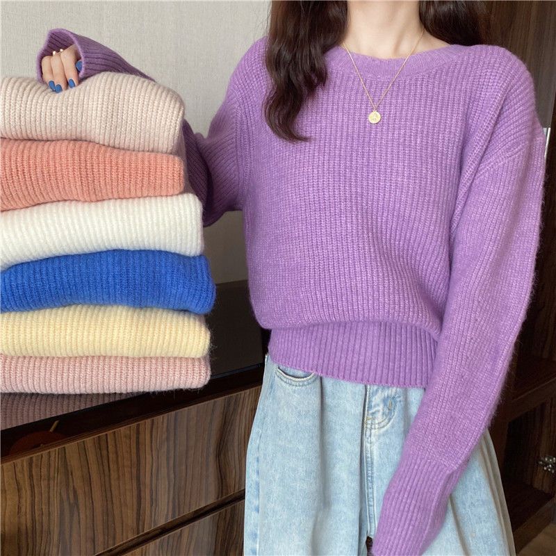 Women's Sweater Spring and Autumn Loose Outer Knitted Sweater Lazy Style Pullover Long Sleeved Knitted Sweater Top