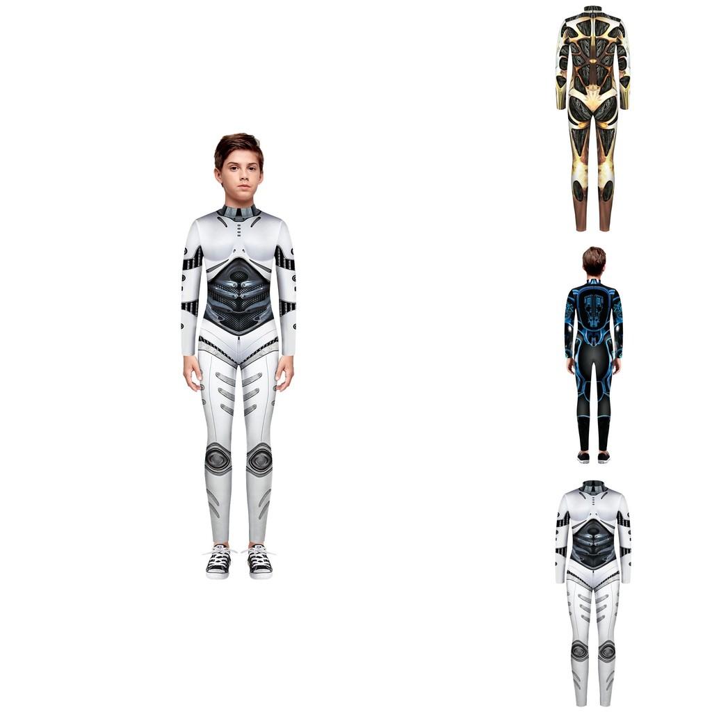 Sekizli Robot Zırh Baskılı Cadılar Bayramı Cosplay Dar Kesim Tulum Vücut Giysisi Kostüm