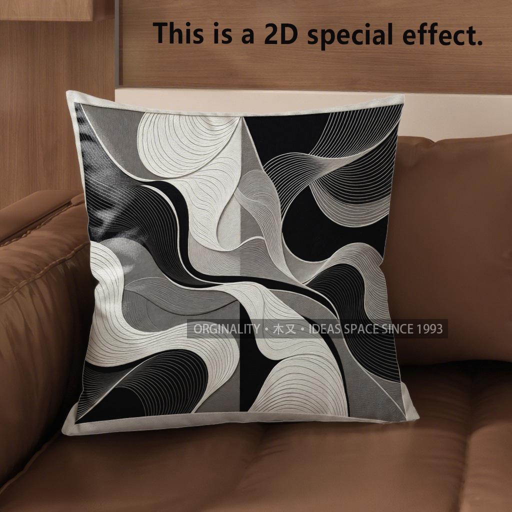 2D Abstract Black & White Patterned Throw Pillows Pattern Cushion Cover Suitable For Sofa Bedroom Car Pillow Cover