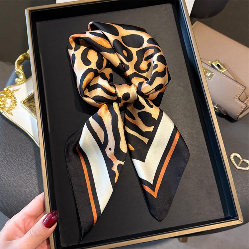 Luxury Satin Leopard Print Hair Scarf Women Kerchief Neck Tie Hand Wrist Foulard Shawl Wraps Head Hijab Bandana Echarpe