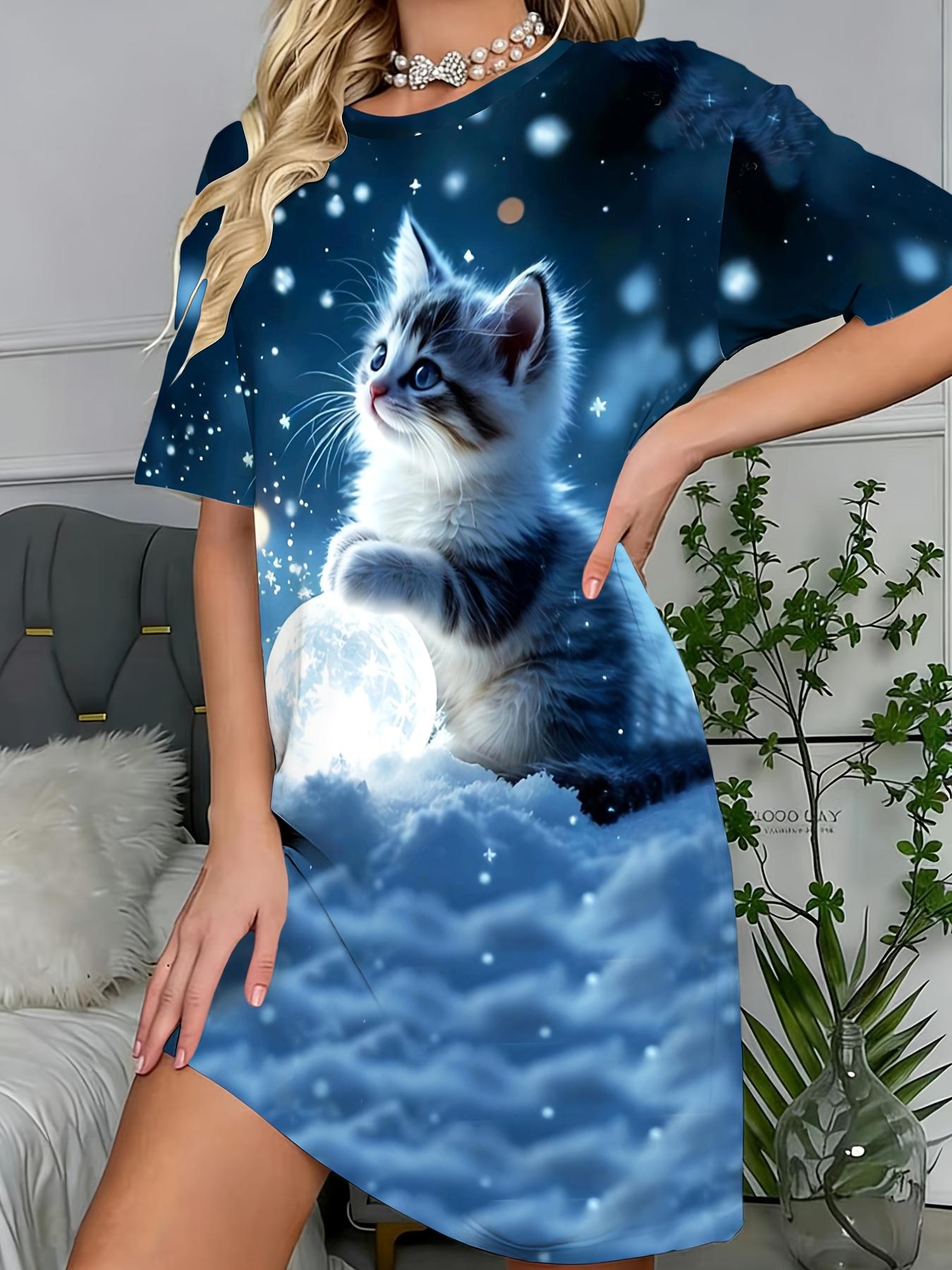 

European and American Women s Casual Dress Pajamas with Snowy Glowing Crystal Ball and Cute Cat Pattern. Soft. Skin-Friendly. Lazy and Comfortable Lou 9XL дубильная кора