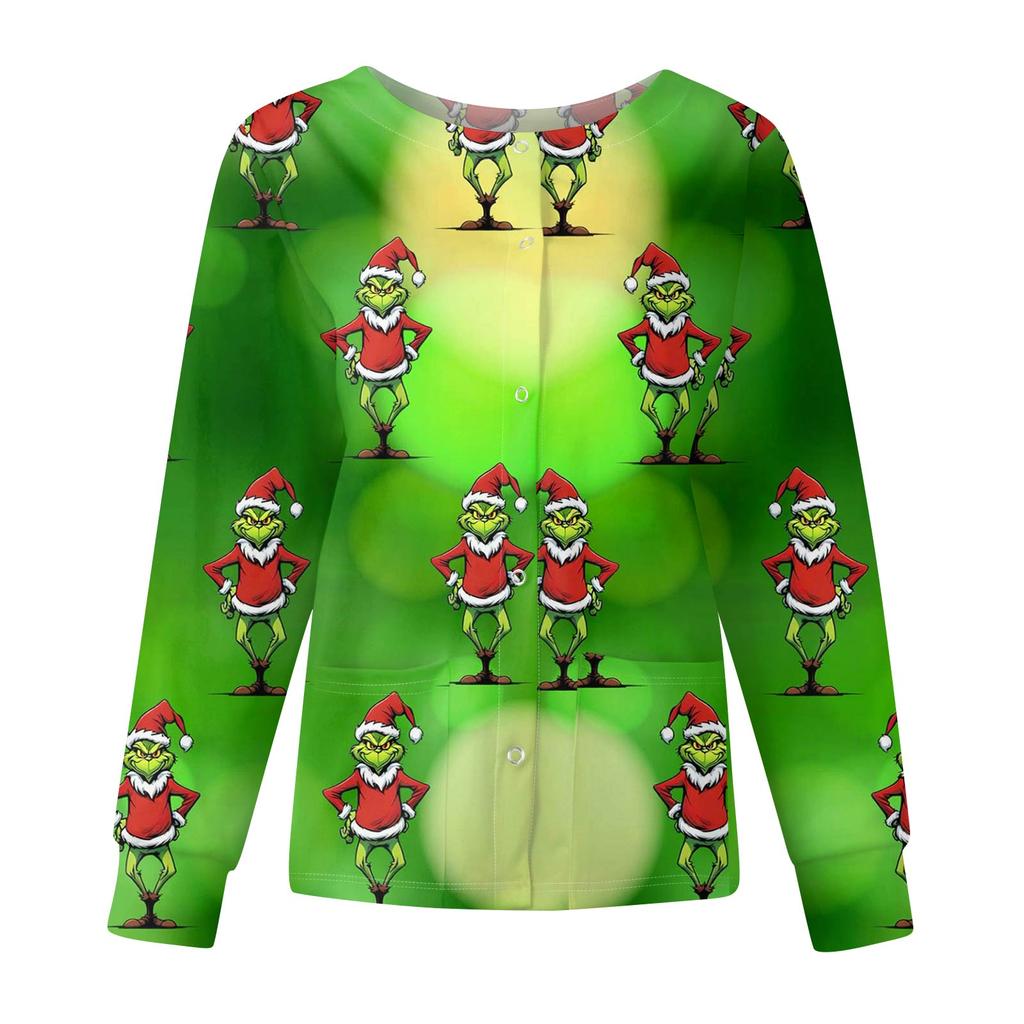 Women's Casual Fashion Long-Sleeve Single-Breasted Christmas Print Jacket