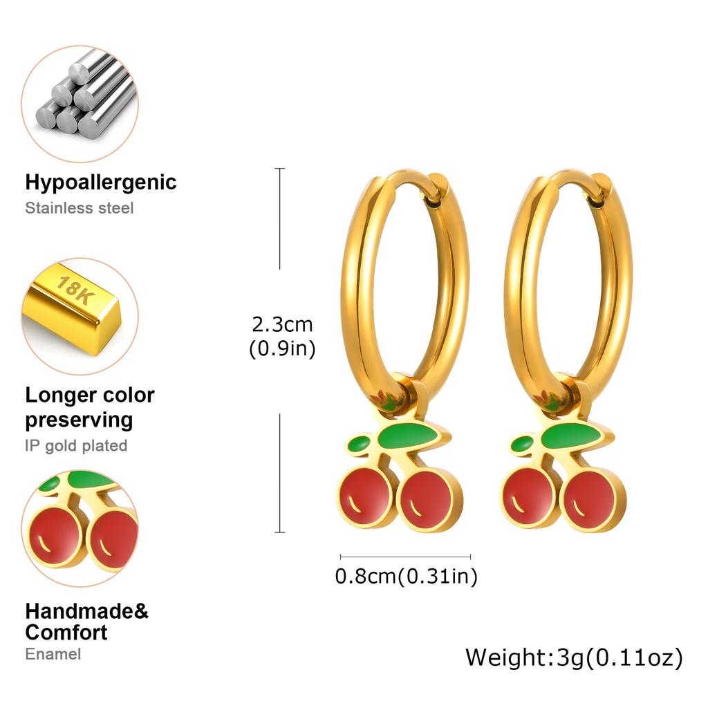 Red Cherry Earrings for Women, Fashion Delicate Fruit Hoops Dangle Earrings, 18K PVD Plated Wedding Party Ear Jewelry