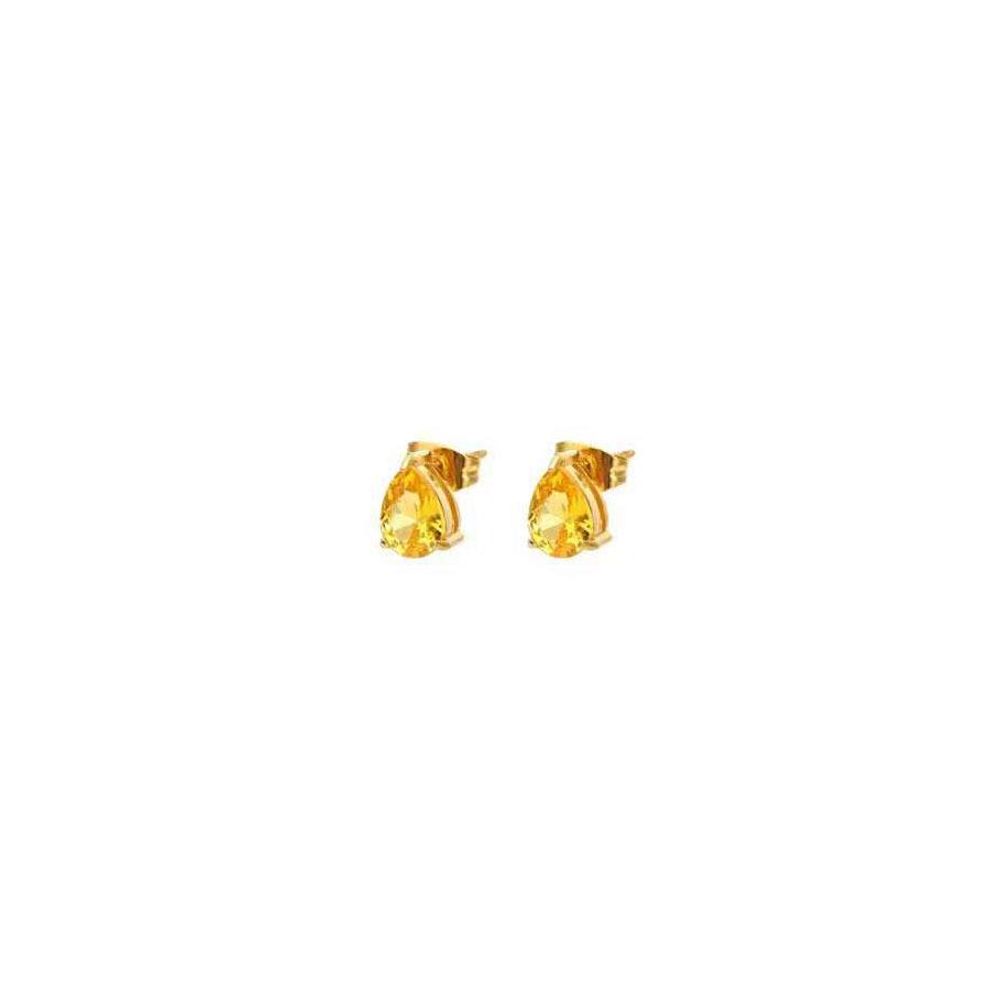 Titanium Steel Water Drop Claw Set Earrings with Oval Cubic Zirconia, Colorfast Stud Design