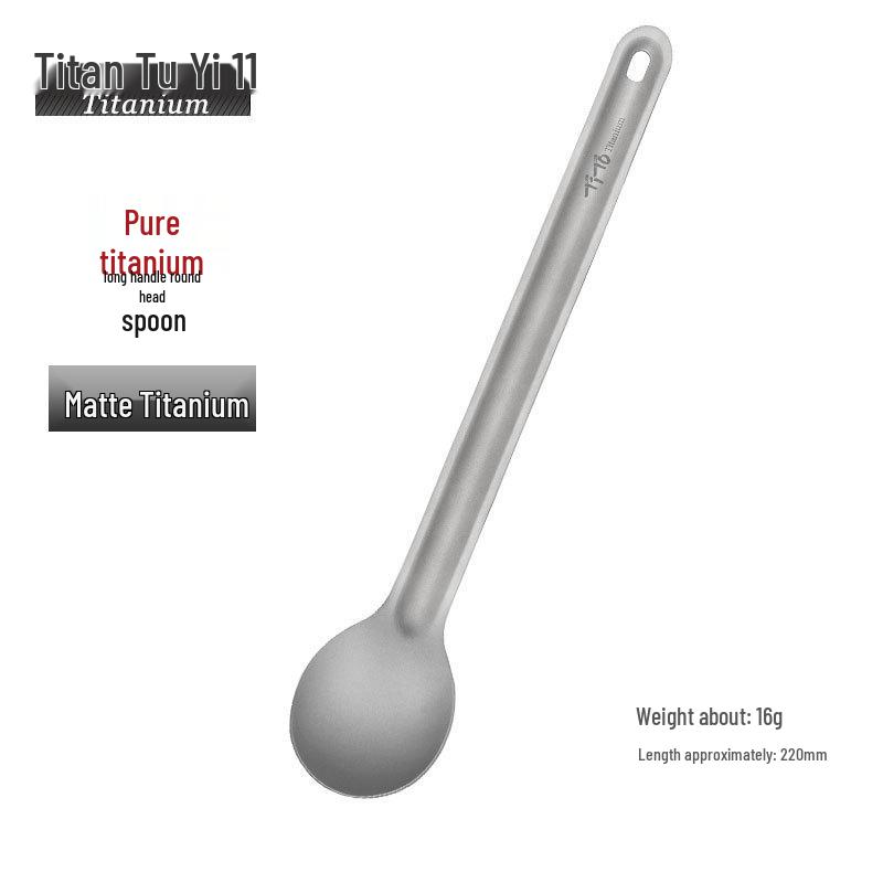 TiTo Pure Titanium Long Handle Camping Fork & Spoon Set – Matte Finish