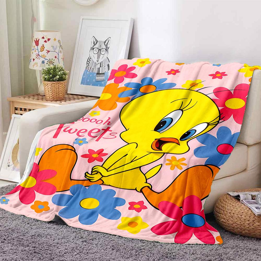 1pc Tweety Bird Blanket Lightweight Flannel Throw For Sofa, Bed, Travel, Camping, Livingroom, Office, Couch, Chair, And Bed