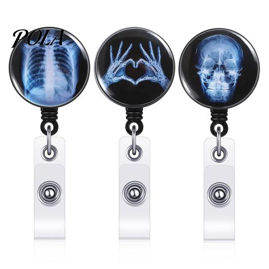 Nurse ID Holder Radiology Badge Reel, Retractable Skeleton with Clip, Chest Anatomy Reel Skull Bones Patterns Name Card for Doctor Cards