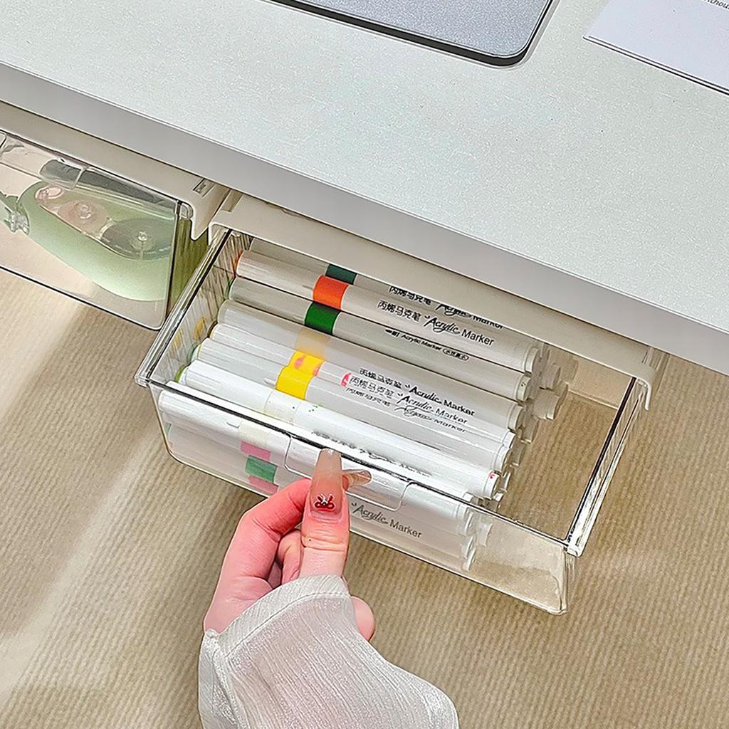 Under Desk Drawer Storage Box Transparent Pull-Out Under Mirror Cabinet Organizer Case Bathroom Cotton Stick Makeup Holder