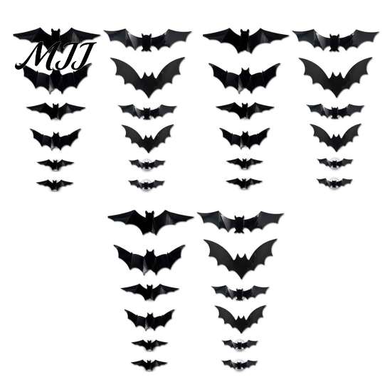 Easy Stick Halloween Wall Art LED Flying Bat, 3D Glowing Creepy Bats Decor, Festive Holiday Party Decorations 6 Sizes Durable PVC Ornaments for Indoor