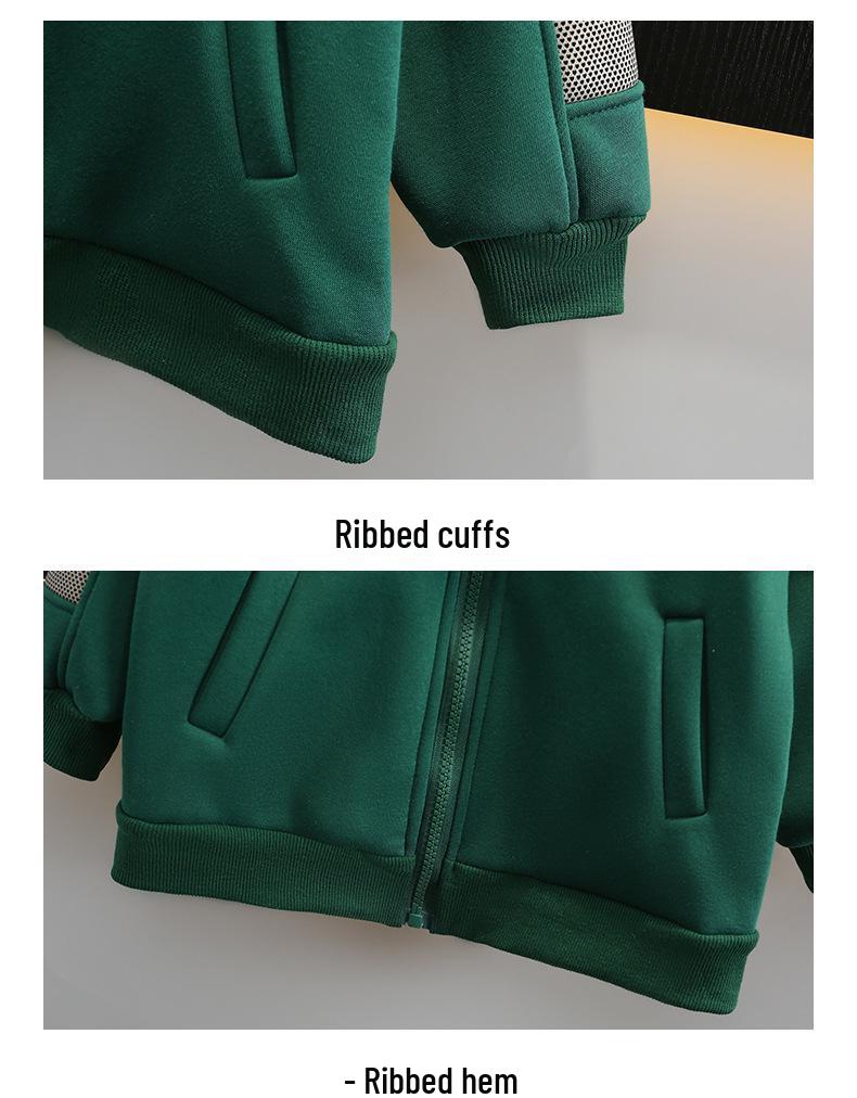 Boys' Trendy Fleece-Lined Zip-Up Cardigan & Pants Set for Autumn and Winter