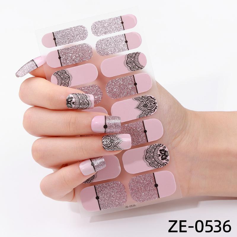 New 16-finger French Manicure Stickers Flash Onion Pink Nail Stickers Simple Manicure Stickers