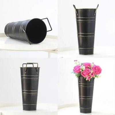 Metal Umbrella Stand with Handles Round Umbrella Bucket Home Office Metal Floor Vase Retro Iron Flower Bucket Vase Decoration