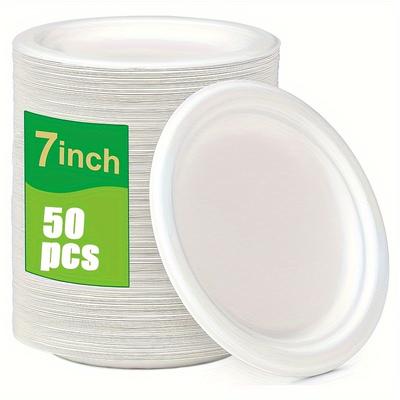 1set/50pcs 7 Inch Small Paper Plate, Disposable Plate, White Paper Plate for Party Wedding Birthday, Paper Dessert Plate