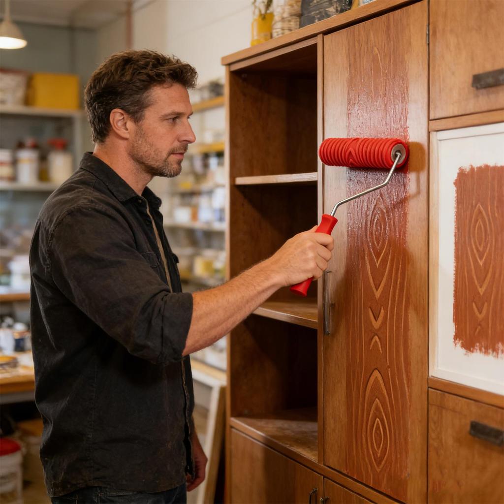 Rouleau à Peinture à Motifs 11 Pièces Caoutchouc Outil Réaliste Avec Manche Grain de Bois Rouleau de Peinture Pour Décoration de Pièce de Maison Meubles