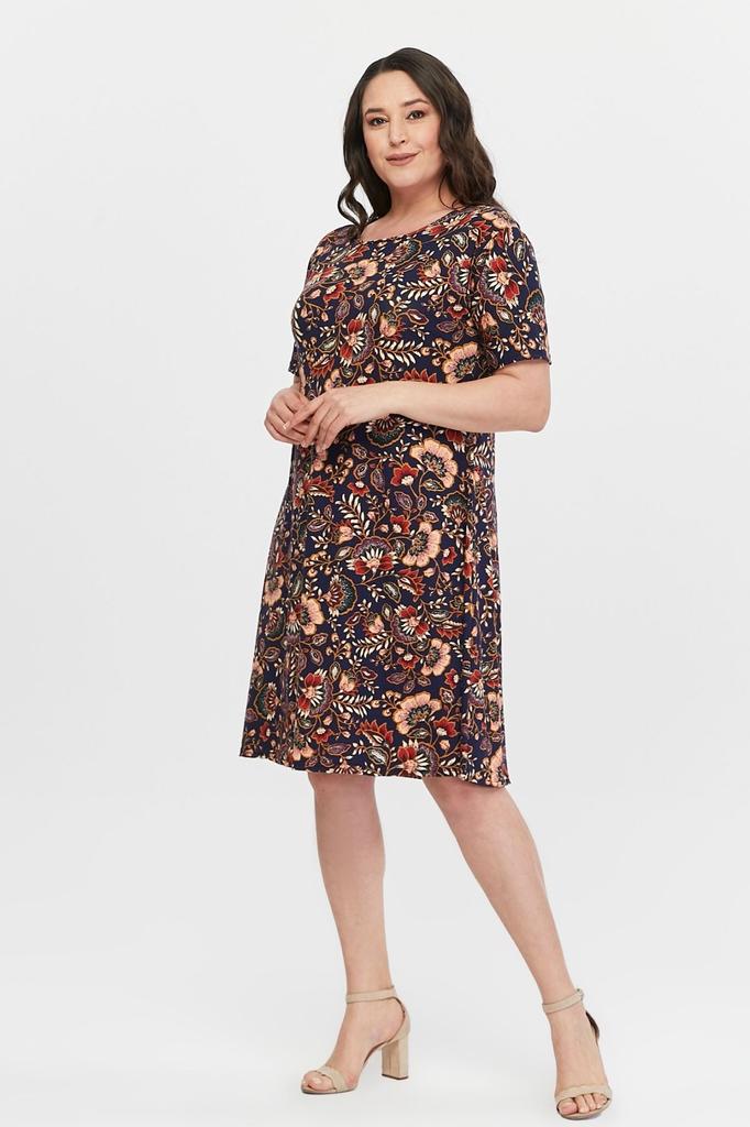 Women's Big Size Dress Floral Patterned Viscose Basic Short Sleeve Dress