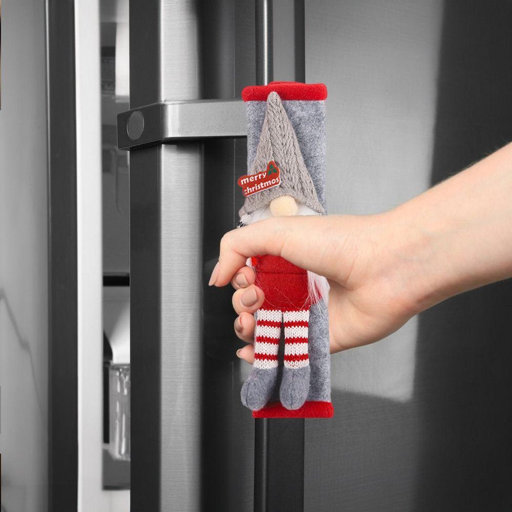 2Pcs Handle Protective Cover Faceless Doll Microwave Door Handle  Xmas Decorations