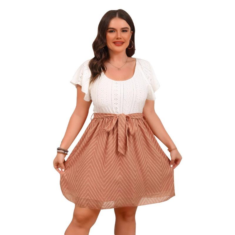 Women's Elegant Mesh Jacquard Fabric Patchwork Lace-up Dress