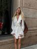 New Fashion V-Neck Ruffled Sleeve Volante Sleeve White Dress Spring Women's Design Sense Puff Skirt