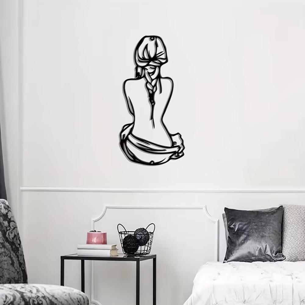 Braid Hair Woman Wall Sign Minimalist Line Art Metal Decor, Modern Woman Shape Wall Art, Stylish Home Accent & Housewarming Gift