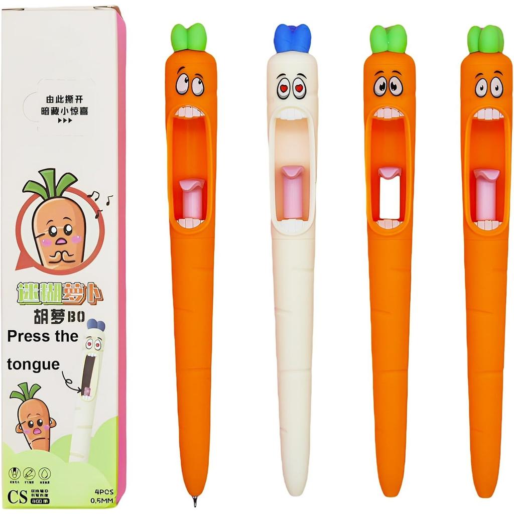 4 Pack Funny Screaming Carrot Tongue Gel Pens 0.5mm Carrot Writing Pen Black Ink for School Stationery Office Party