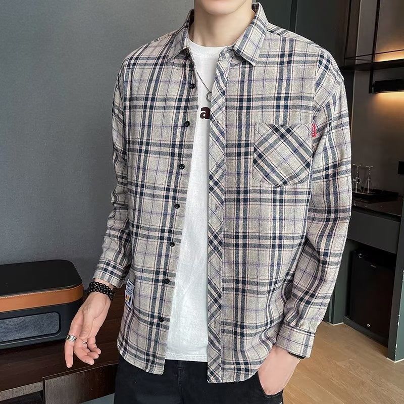 

Autumn Men s Plaid Shirt Long Sleeve Casual Shirts Button Down Regular Fit Work Shirts XXXL сірий