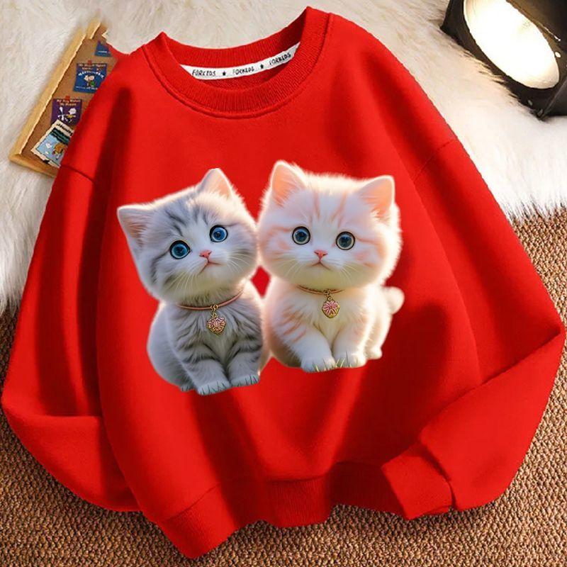 Cute Little Cat Hoodie for Children, Long-sleeved Loose Coat for Boys and Girls in Spring and Autumn