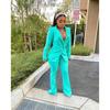 Autumn Winter Women's Solid Color Blazer Set, Relaxed Fit Two Piece Suit with Wide Leg Pants, Office Casual Coord for Business & Daily Wear